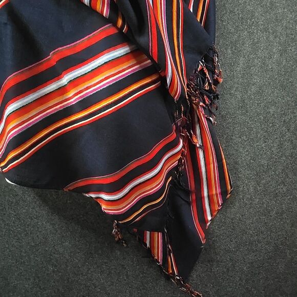 Gorgeous Tory Burch Shawl Wrap Striped Multicolor Logo Classy Versatile - Picture 3 of 7